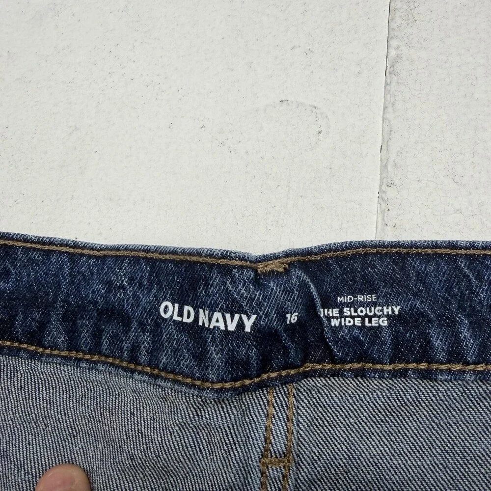 Old Navy The Slouchy Wide Leg Jeans Womens 16 Blue Medium Wash High Rise Denim
